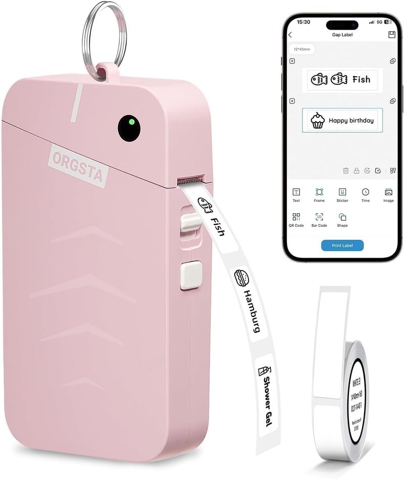 FOUGSTA Label Maker, S001 Portable Bluetooth Label Maker Machine with Tape, Thermal Label Printer for Home, Office, School Organization, Wireless Mini Labeler Machine, Pink - Image 1